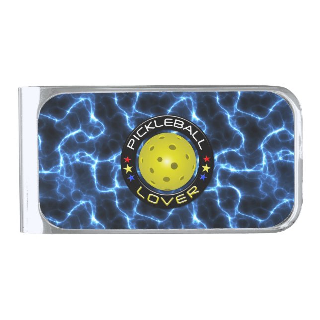 Pickleball Lover 1 Options Silver Finish Money Clip (Front)
