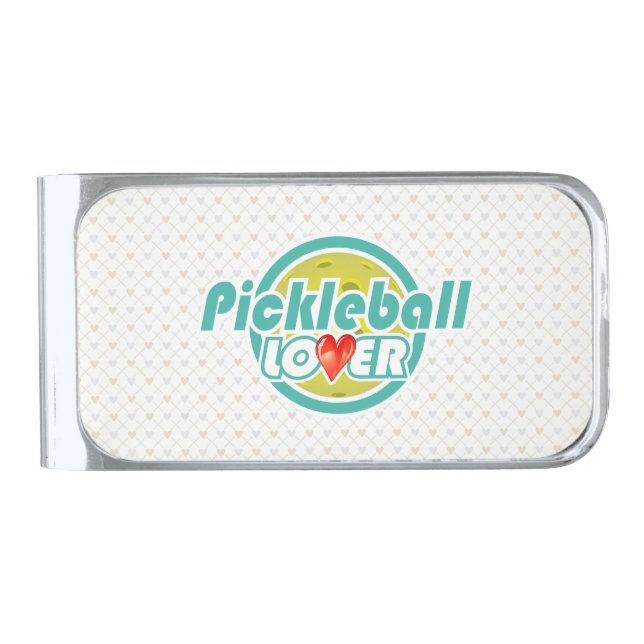 Pickleball Lover 2A-2B Options Silver Finish Money Clip (Front)