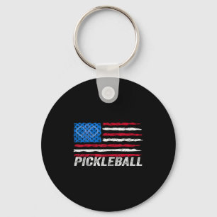 Pickleball lover pickle ball patriotic flag keychain