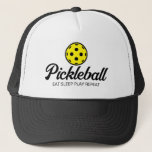 Pickleball lover trucker hat for enthusiasts<br><div class="desc">Pickleball lover trucker hat for enthusiasts. Custom tennis cap with yellow ball logo. Custom sun protection head wear for adults and teens. Cute sports Birthday party gift idea for fan, player, coach, mom, dad, mother, wife, daughter, teenager, husband, couple etc. Change ball logo into any color. Also great for other...</div>