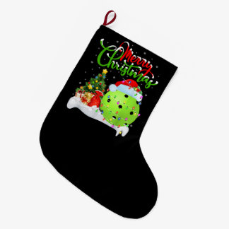Pickleball Lover Xmas Santa Pickleball Large Christmas Stocking