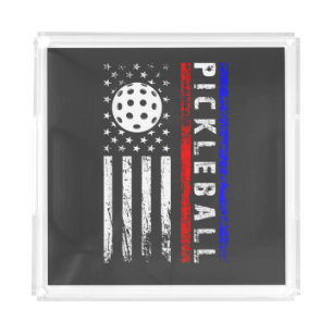 Pickleball Lovers 4th of July American Flag Acrylic Tray