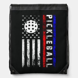 Pickleball Lovers 4th of July American Flag Drawstring Bag