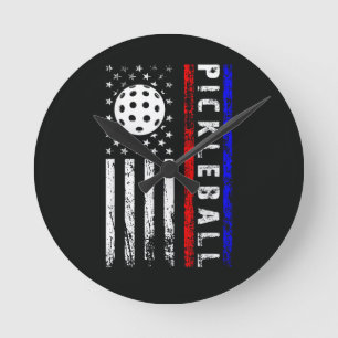 Pickleball Lovers 4th of July American Flag Round Clock
