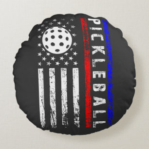 Pickleball Lovers 4th of July American Flag Round Pillow