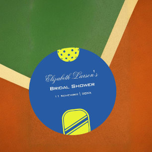 Pickleball Lovers Bridal Shower Neon Blue Classic Round Sticker