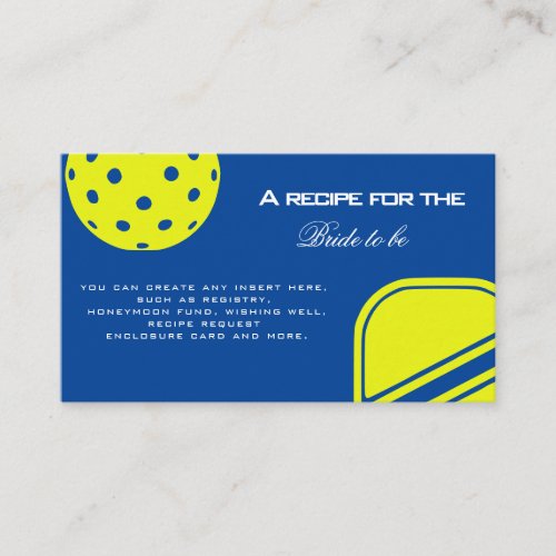 Pickleball Lovers Bridal Shower Neon Blue Enclosure Card