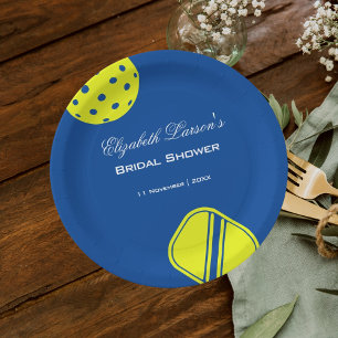 Pickleball Lovers Bridal Shower Neon Blue Paper Plates