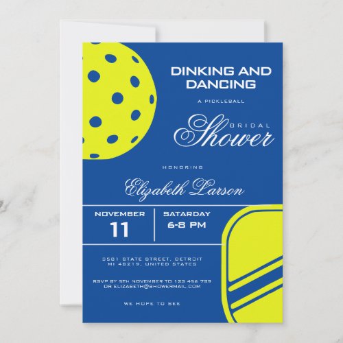 Pickleball Lovers Bridal Shower Neon Blue Theme Invitation