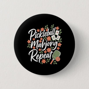 Pickleball Mahjong Repeat Flower Floral Paddle Button