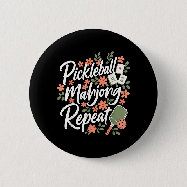 Pickleball Mahjong Repeat Flower Floral Paddle Button (Front)