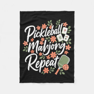 Pickleball Mahjong Repeat Flower Floral Paddle Fleece Blanket