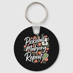 Pickleball Mahjong Repeat Flower Floral Paddle Keychain