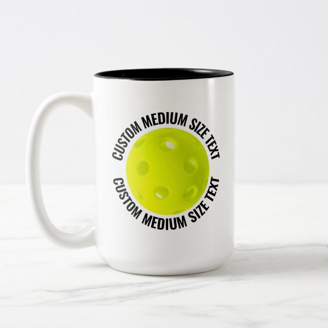 Pickleball & Medium Text BLACK 15oz Custom Two-Tone Coffee Mug (Left)