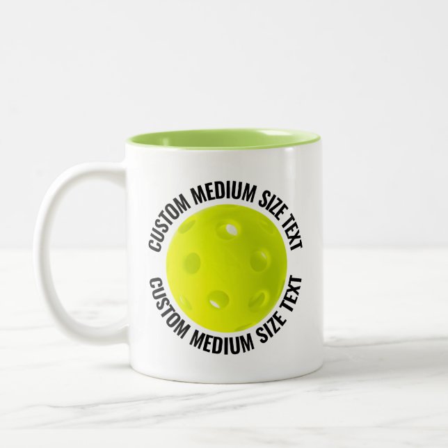 Pickleball & Medium Text LIME GREEN 11oz Custom Two-Tone Coffee Mug (Left)