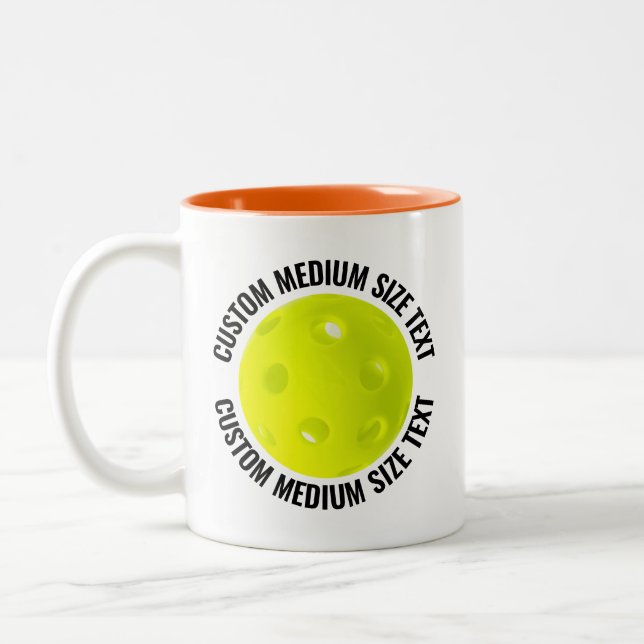 Pickleball & Medium Text ORANGE 11oz Custom Two-Tone Coffee Mug (Left)
