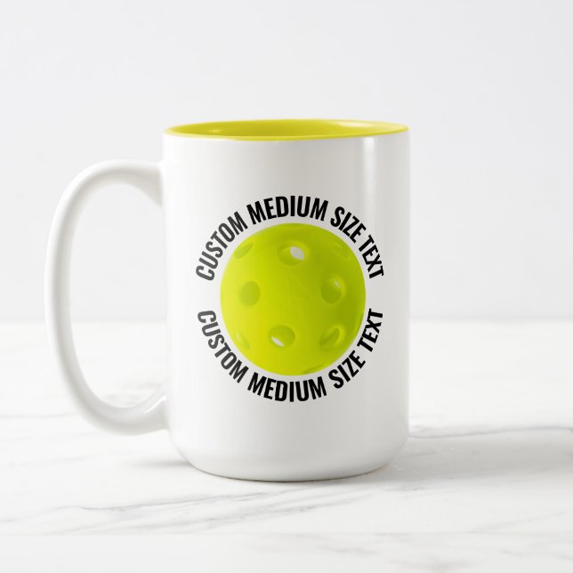 Pickleball & Medium Text YELLOW 15oz Custom Two-Tone Coffee Mug (Left)