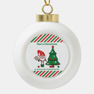 Pickleball Merry Christmas Ceramic Ball Christmas Ornament