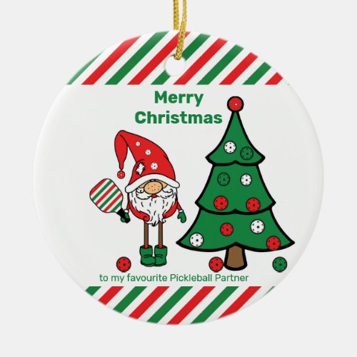 Pickleball Merry Christmas  Ceramic Ornament