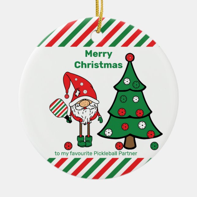 Pickleball Merry Christmas  Ceramic Ornament (Front)