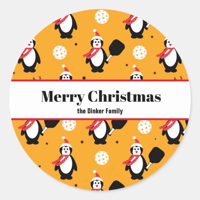 🐧 Pickleball Merry Christmas 🎁  Classic Round St Sticker (Front)