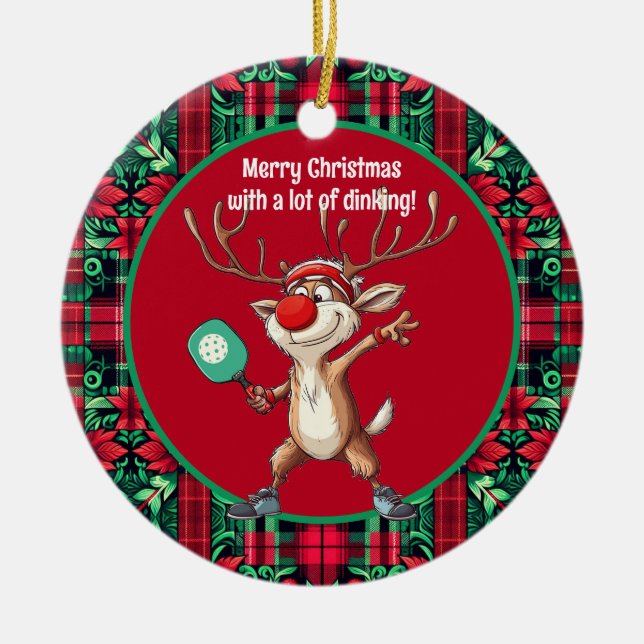  Pickleball🎄 Merry Christmas, custom text Ceramic Ornament (Front)
