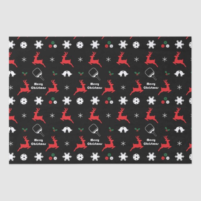  Pickleball Merry Christmas 🎄 Wrapping black  Tissue Paper (Front)
