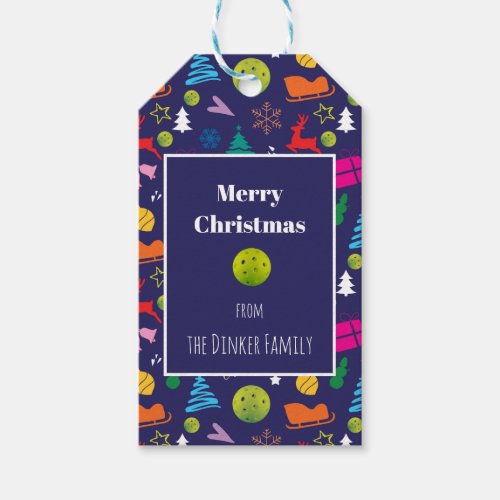 Pickleball Merry Christmas Wrapping navy blue Gift Tags