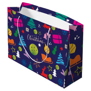  Pickleball🎄 Merry Christmas Wrapping navy blue  Large Gift Bag