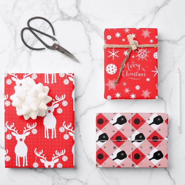 😍 Pickleball🎄 Merry Christmas Wrapping Paper Sheets (Front)