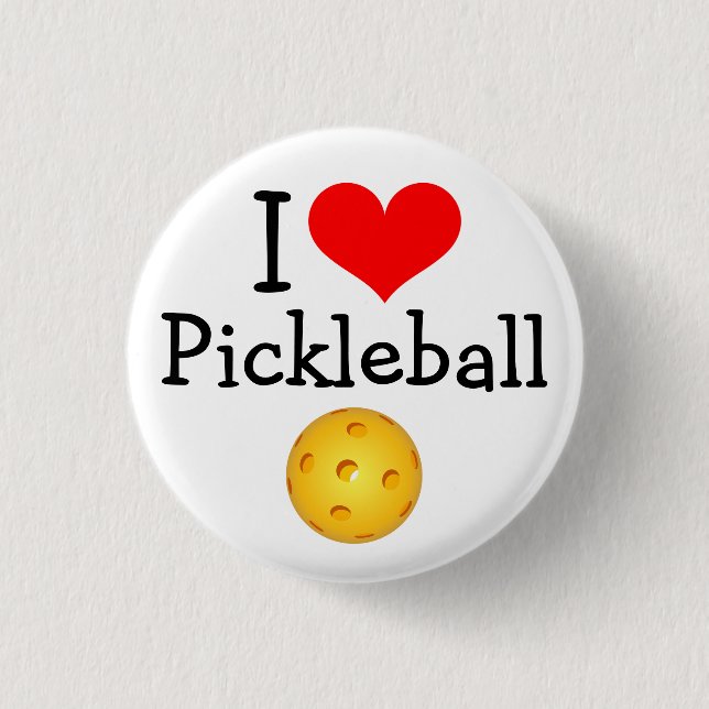Pickleball Mini Button: I Love Pickleball Pinback Button (Front)