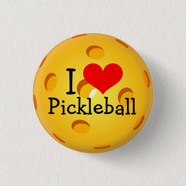Pickleball Mini Button: I Love Pickleball Pinback Button (Front)