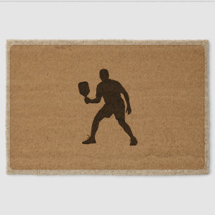 Pickleball Minimal Silhouette Paddle Art Welcome Fiber Doormat