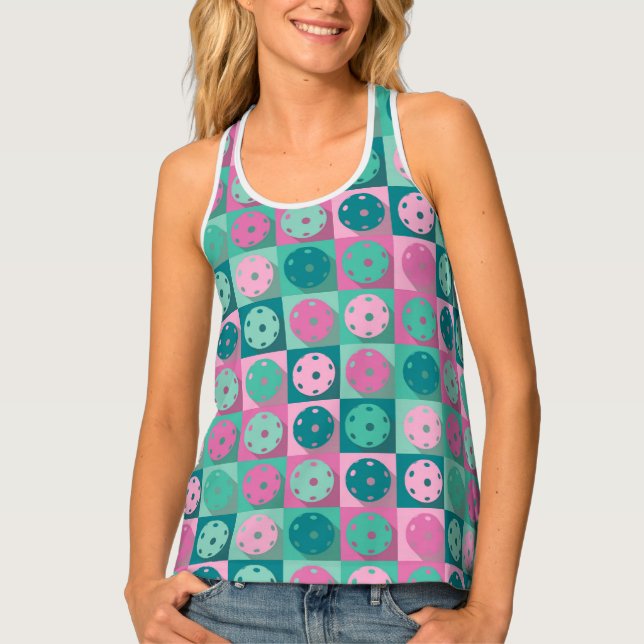 Pickleball (minty green and pink) tank top (Front)