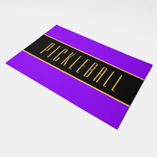 PICKLEBALL Modern Bright Purple Black Stripes Doormat