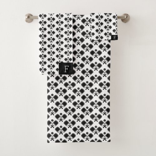 Pickleball Monogram  Black  White Paddles Bath Towel Set