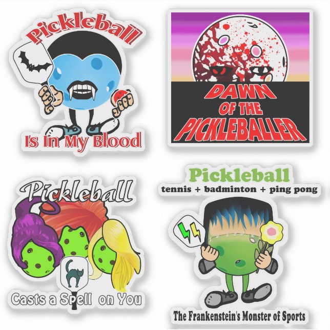 Pickleball Monsters Vampire Witches Zombies Sticker (Front)