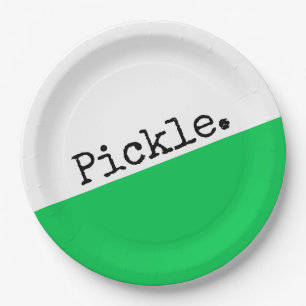 Pickleball Motto Bright Green White Color Block Paper Plates