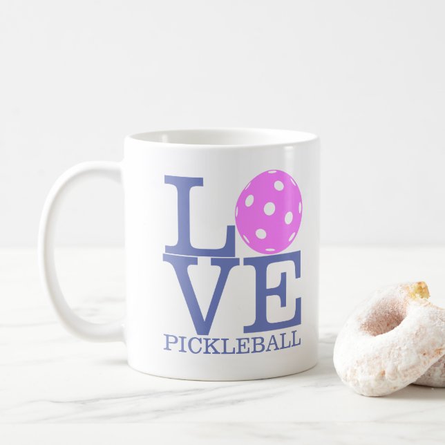 Pickleball Mug: "LOVE PICKLEBALL" Coffee Mug (With Donut)