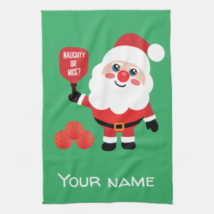 Pickleball Naughty or nice Santa green Kitchen Towel