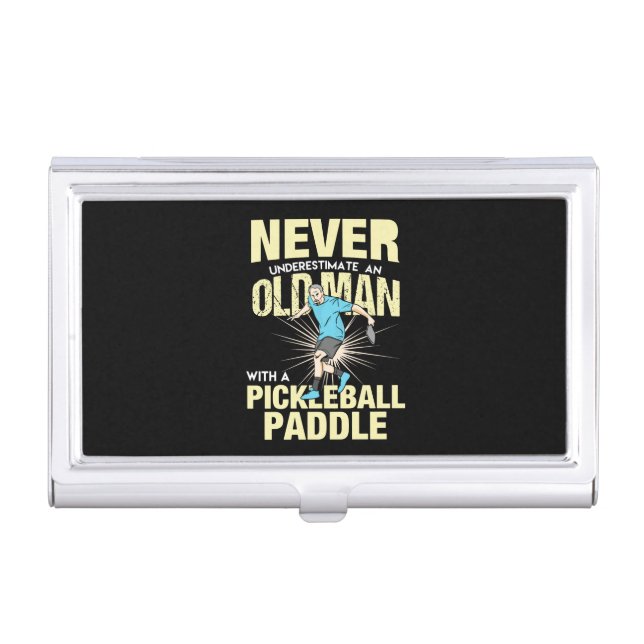 Pickleball - Old Man With A Pickleball Paddle Business Card Case (Front)