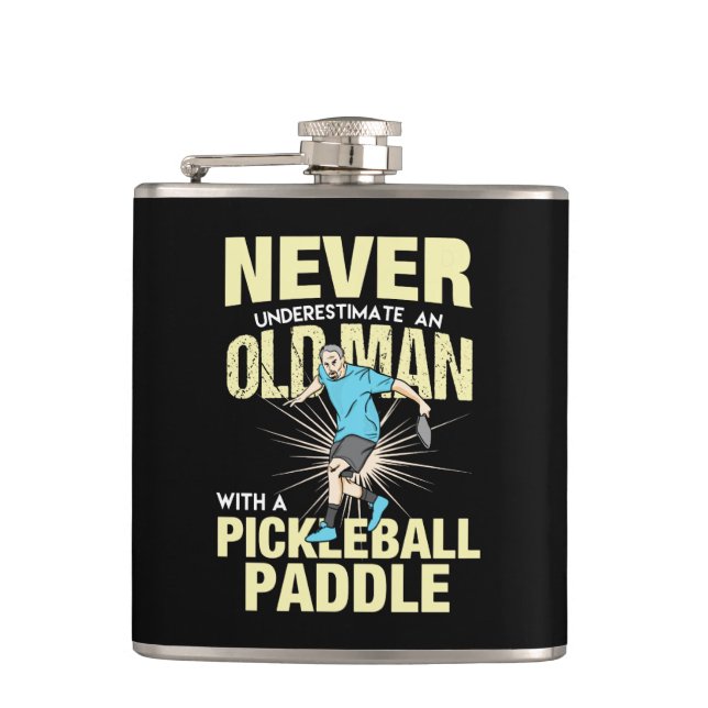 Pickleball - Old Man With A Pickleball Paddle Flask (Front)