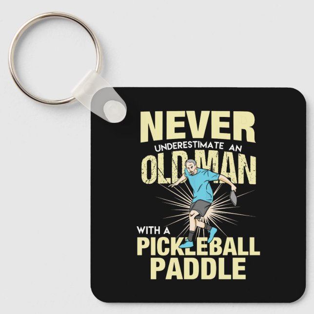 Pickleball - Old Man With A Pickleball Paddle Keychain (Front)