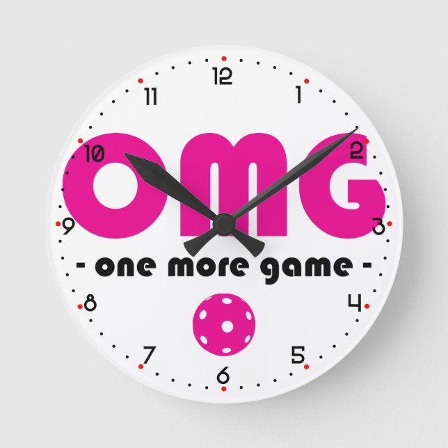 Pickleball One More Game white / pink Round Clock (Front)
