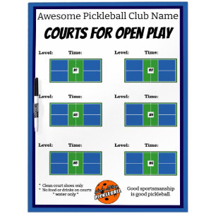 Pickleball Open Play Custom 6 Court Rotation Sign Dry Erase Board