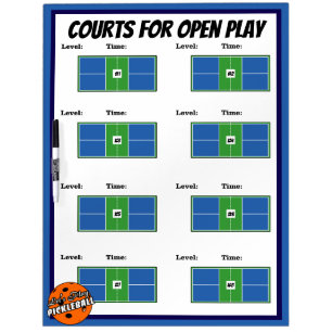 Pickleball Open Play Custom 8 Court Rotation Sign Dry Erase Board