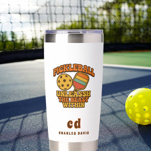 Pickleball orange fun quote retro monogram insulated tumbler