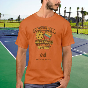 Pickleball orange fun quote retro monogram T-Shirt