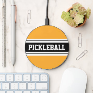 PICKLEBALL Orange Yellow Black Racing Stripes  Wireless Charger