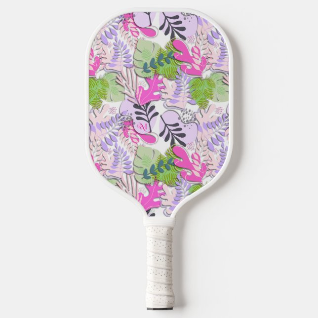 Pickleball Paddle : Abstract Leaves (white/yellow) (Front)